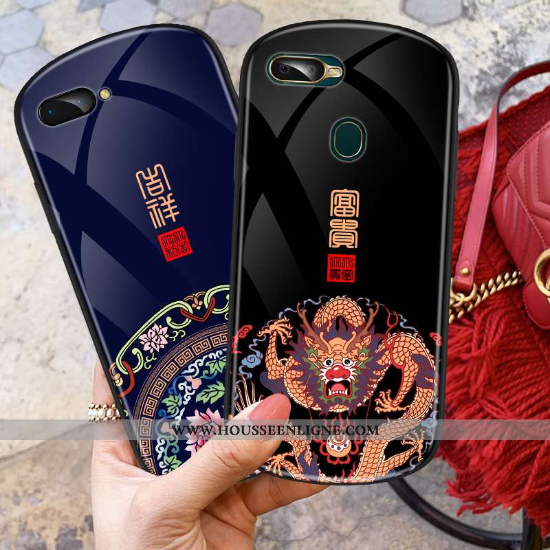 Housse Oppo Ax7 Tendance Verre Palais Créatif Style Chinois Vintage Téléphone Portable Noir