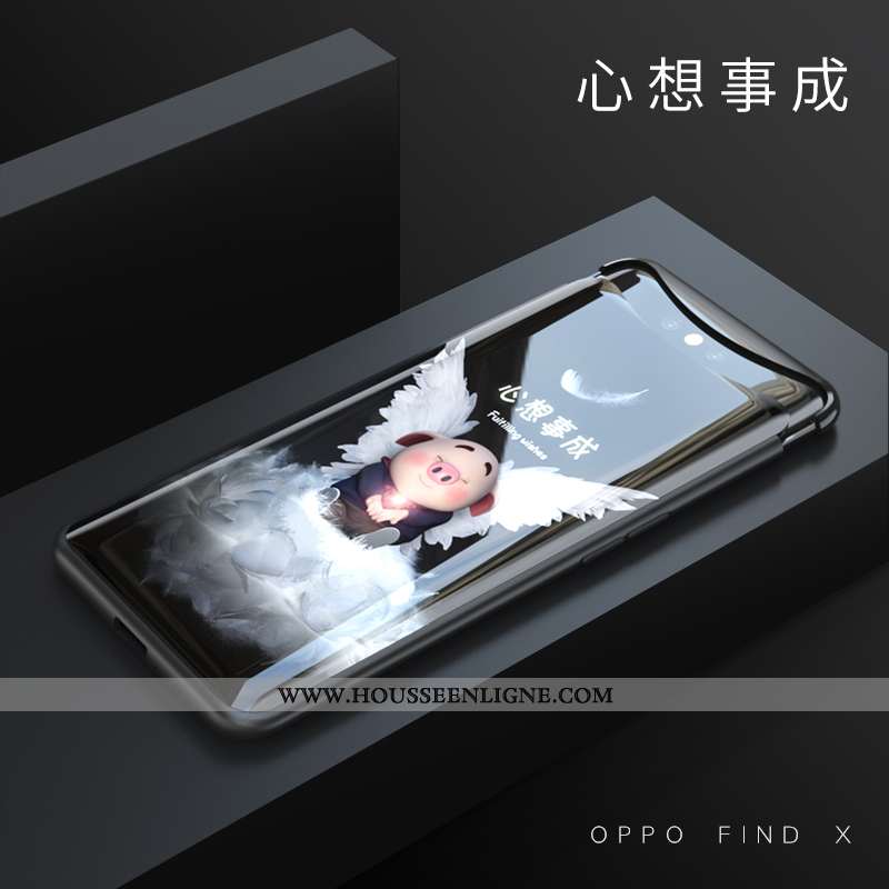 Housse Oppo Find X Verre Fluide Doux Bordure Coque Téléphone Portable Protection Difficile Khaki
