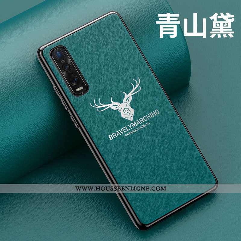 Housse Oppo Find X2 Pro Personnalité Cuir Vert Petit Coque Étui Modèle Fleurie Verte
