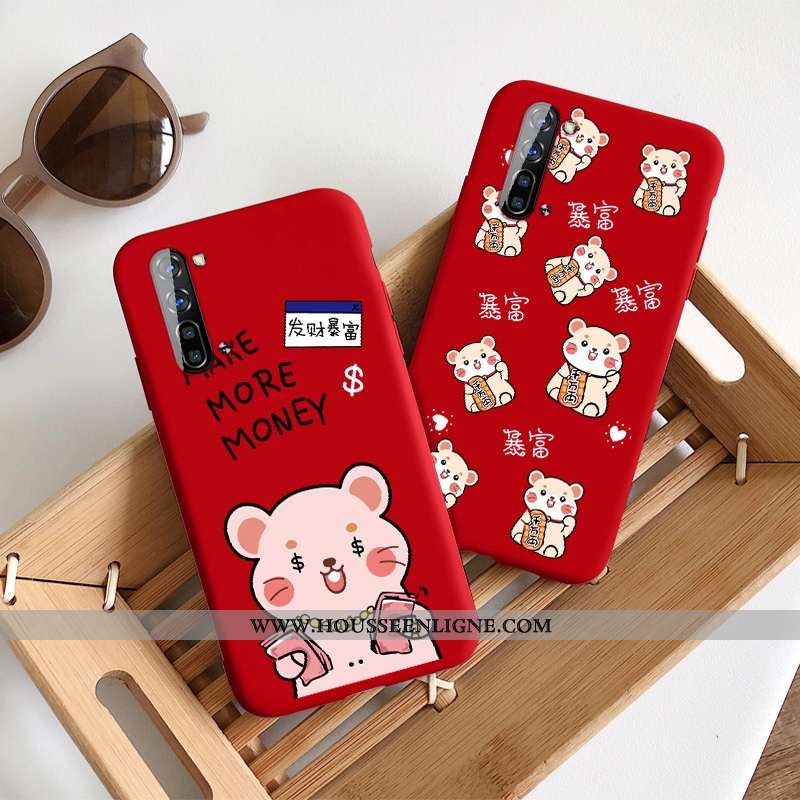 Housse Oppo Reno 3 Fluide Doux Silicone Petit Richesse Étui Rat Nouveau Rouge