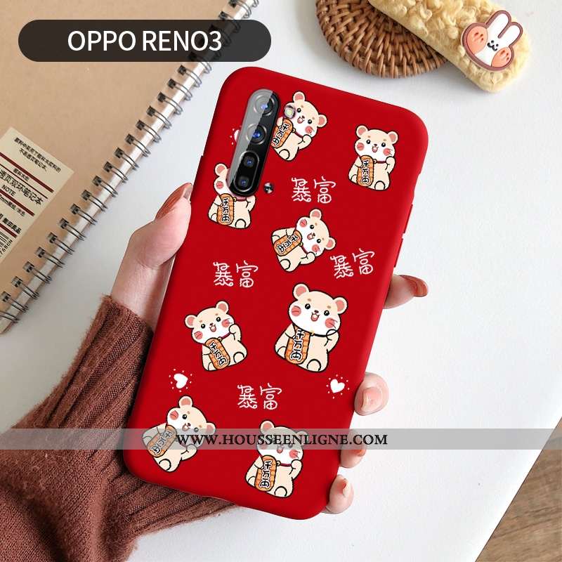 Housse Oppo Reno 3 Fluide Doux Silicone Petit Richesse Étui Rat Nouveau Rouge