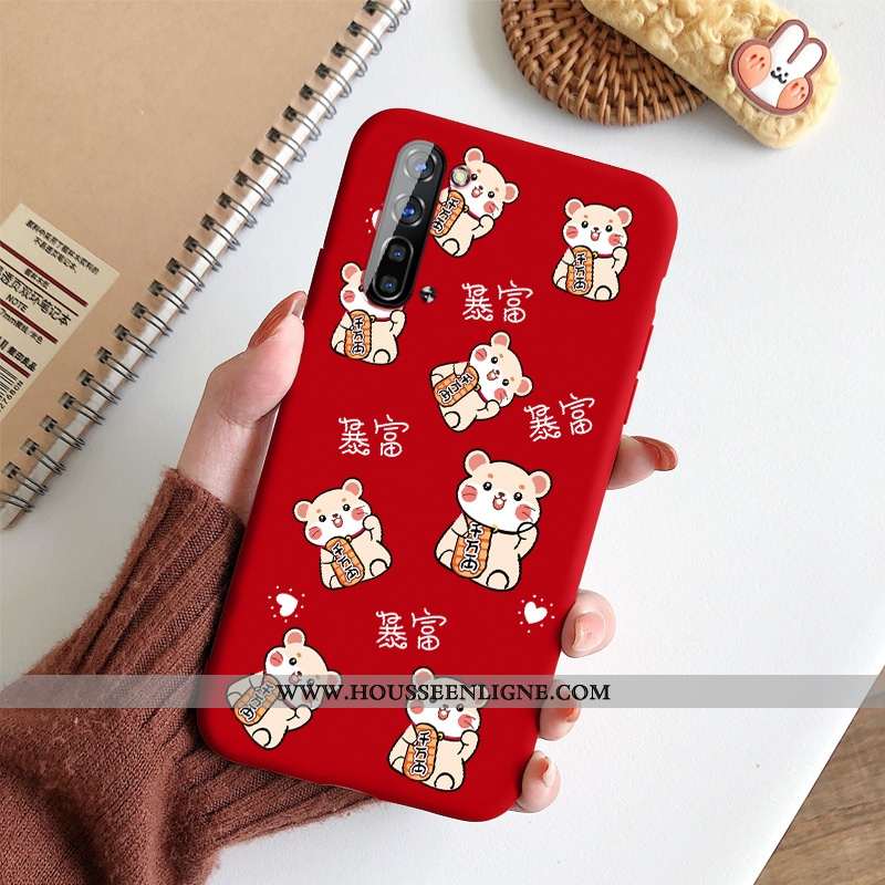 Housse Oppo Reno 3 Fluide Doux Silicone Petit Richesse Étui Rat Nouveau Rouge