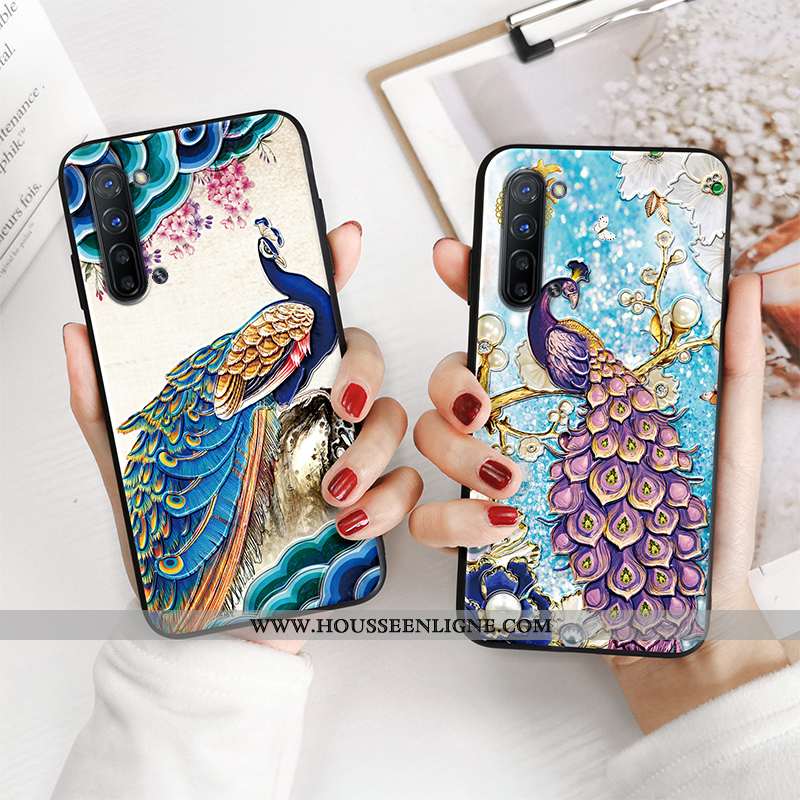 Housse Oppo Reno 3 Fluide Doux Silicone Tendance Incassable Vintage Gaufrage Protection Verte