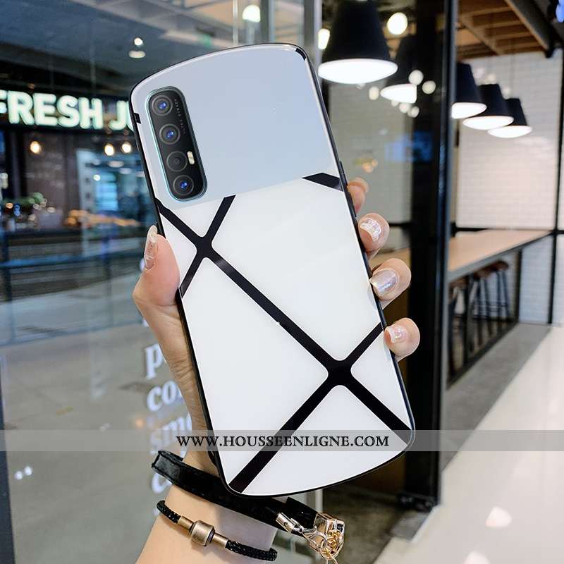 Housse Oppo Reno 3 Pro Mode Verre Miroir Coque Téléphone Portable Net Rouge Blanc Blanche