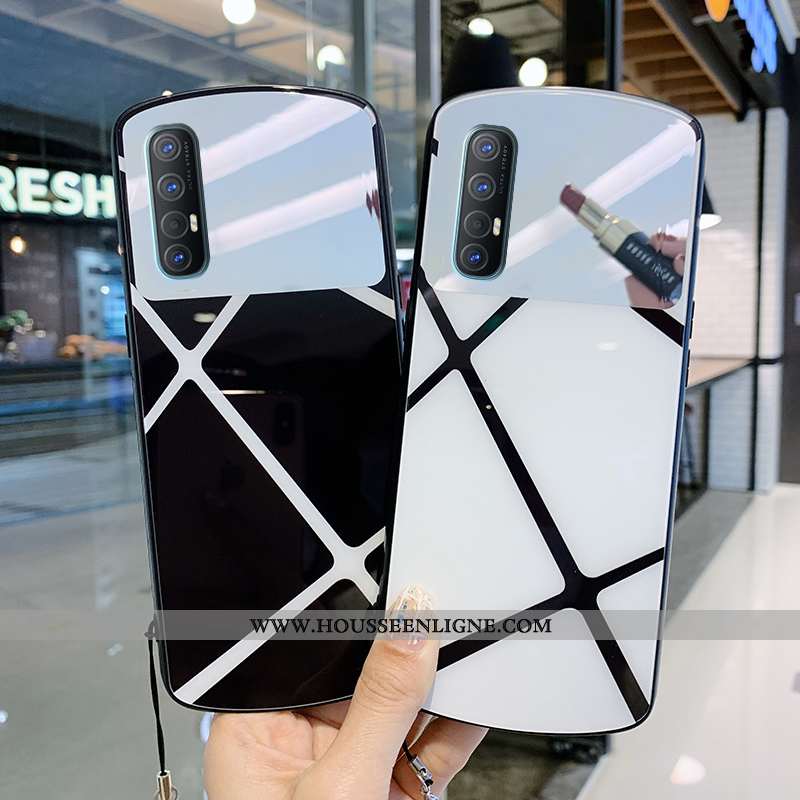Housse Oppo Reno 3 Pro Mode Verre Miroir Coque Téléphone Portable Net Rouge Blanc Blanche