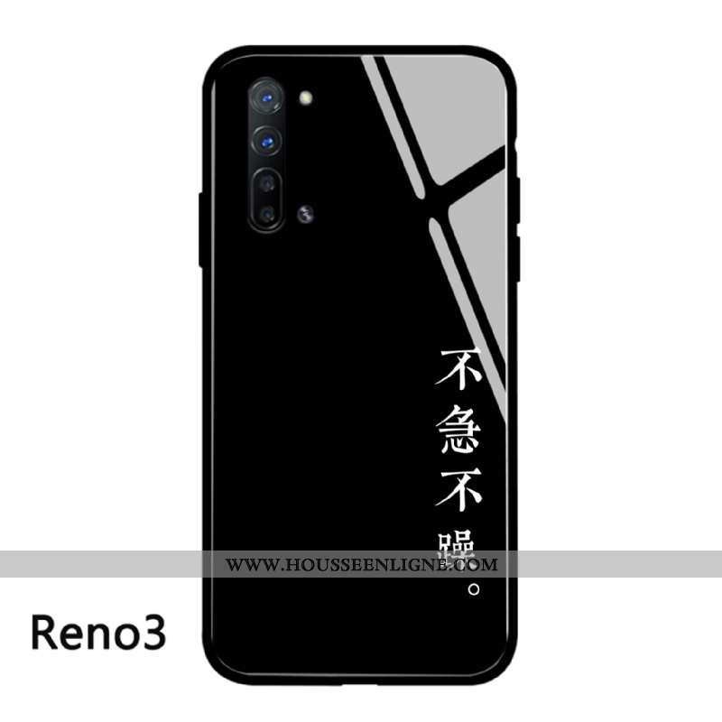 Housse Oppo Reno 3 Protection Verre Téléphone Portable Amoureux Simple Personnalité Incassable Noir