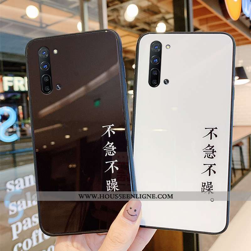 Housse Oppo Reno 3 Protection Verre Téléphone Portable Amoureux Simple Personnalité Incassable Noir
