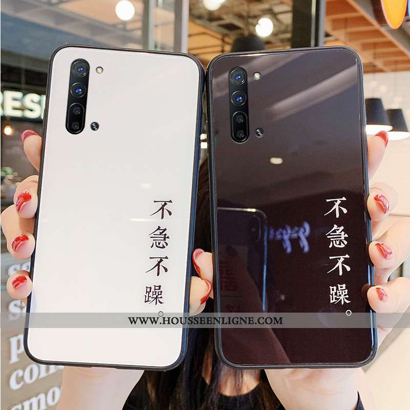 Housse Oppo Reno 3 Protection Verre Téléphone Portable Amoureux Simple Personnalité Incassable Noir