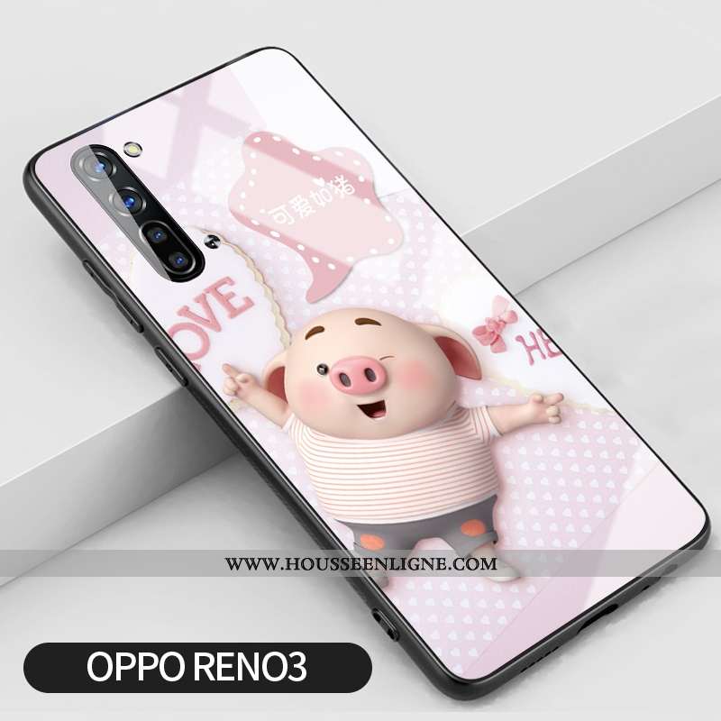Housse Oppo Reno 3 Tendance Silicone Rose Verre Téléphone Portable Créatif Coque