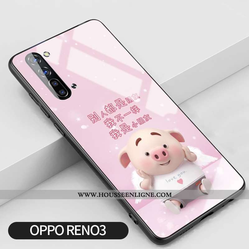 Housse Oppo Reno 3 Tendance Silicone Rose Verre Téléphone Portable Créatif Coque