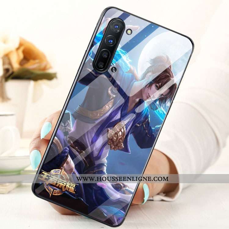 Housse Oppo Reno 3 Verre Téléphone Portable Étui Bleu Coque