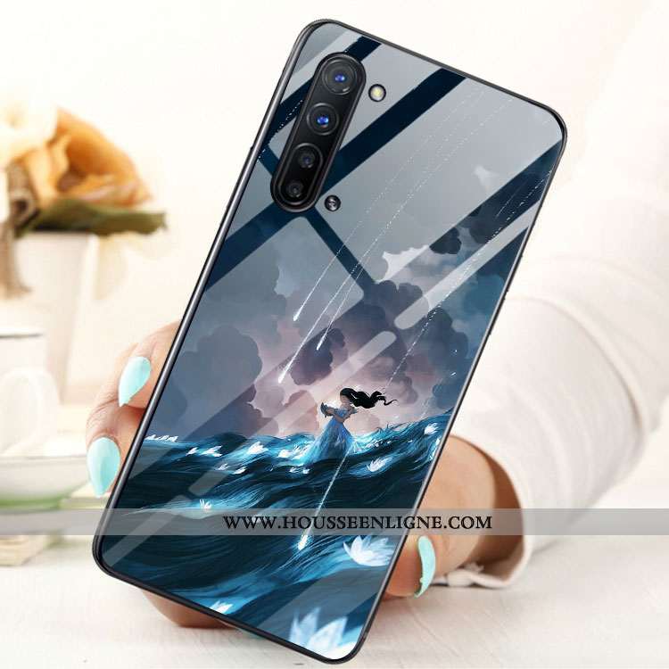 Housse Oppo Reno 3 Verre Téléphone Portable Étui Bleu Coque