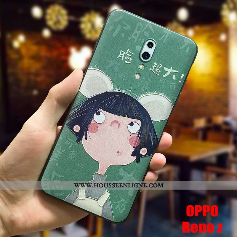 Housse Oppo Reno Z Délavé En Daim Personnalité Coque Étui Téléphone Portable Fluide Doux Légère Vert