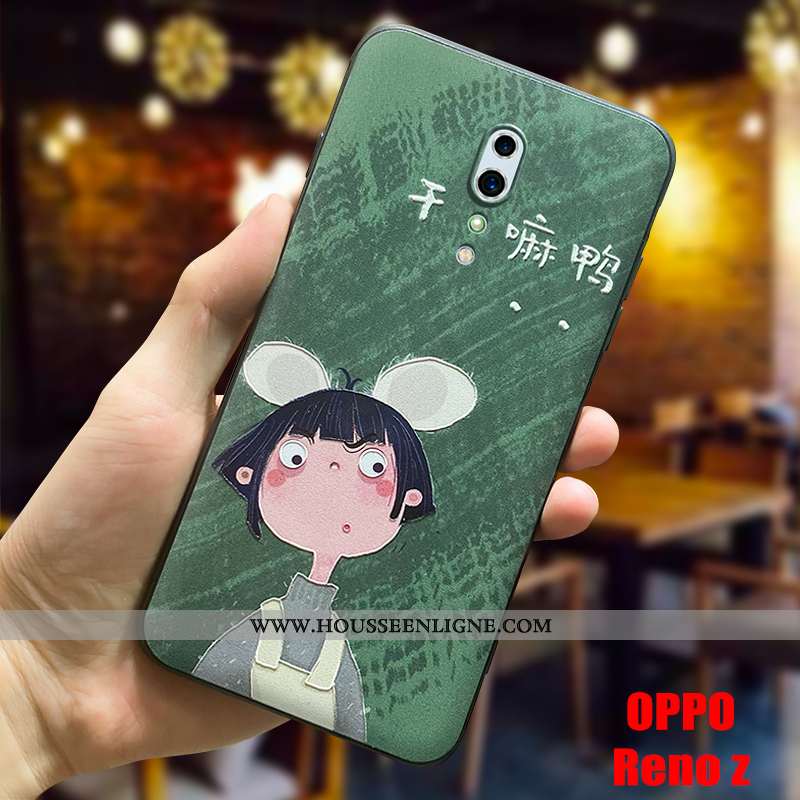 Housse Oppo Reno Z Délavé En Daim Personnalité Coque Étui Téléphone Portable Fluide Doux Légère Vert