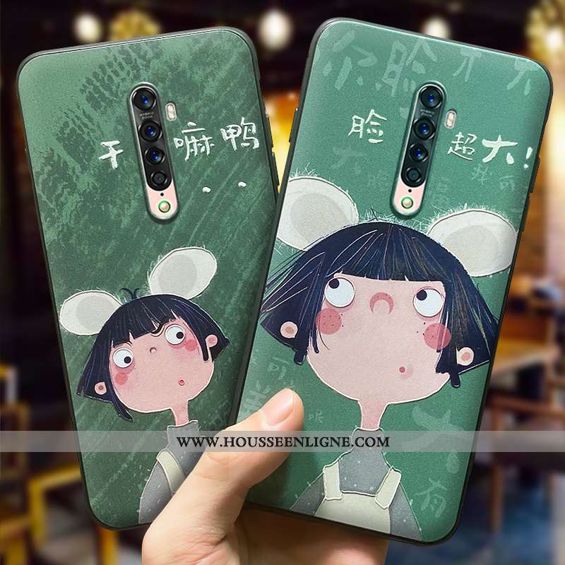 Housse Oppo Reno Z Délavé En Daim Personnalité Coque Étui Téléphone Portable Fluide Doux Légère Vert
