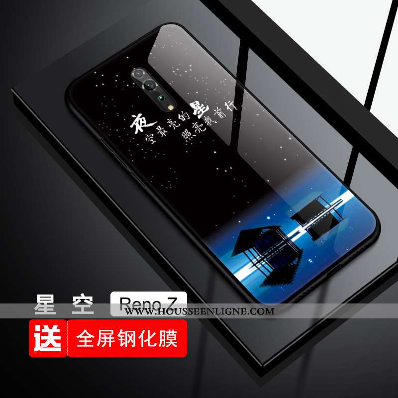 Housse Oppo Reno Z Fluide Doux Protection Verre Téléphone Portable Tout Compris Bleu Tendance