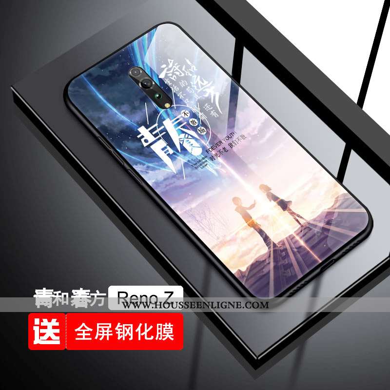 Housse Oppo Reno Z Fluide Doux Protection Verre Téléphone Portable Tout Compris Bleu Tendance