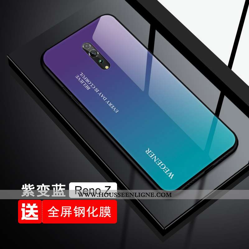 Housse Oppo Reno Z Fluide Doux Protection Verre Téléphone Portable Tout Compris Bleu Tendance