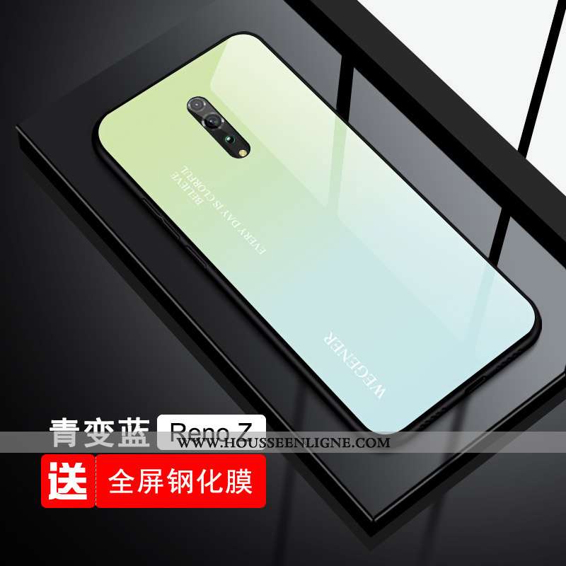 Housse Oppo Reno Z Fluide Doux Protection Verre Téléphone Portable Tout Compris Bleu Tendance
