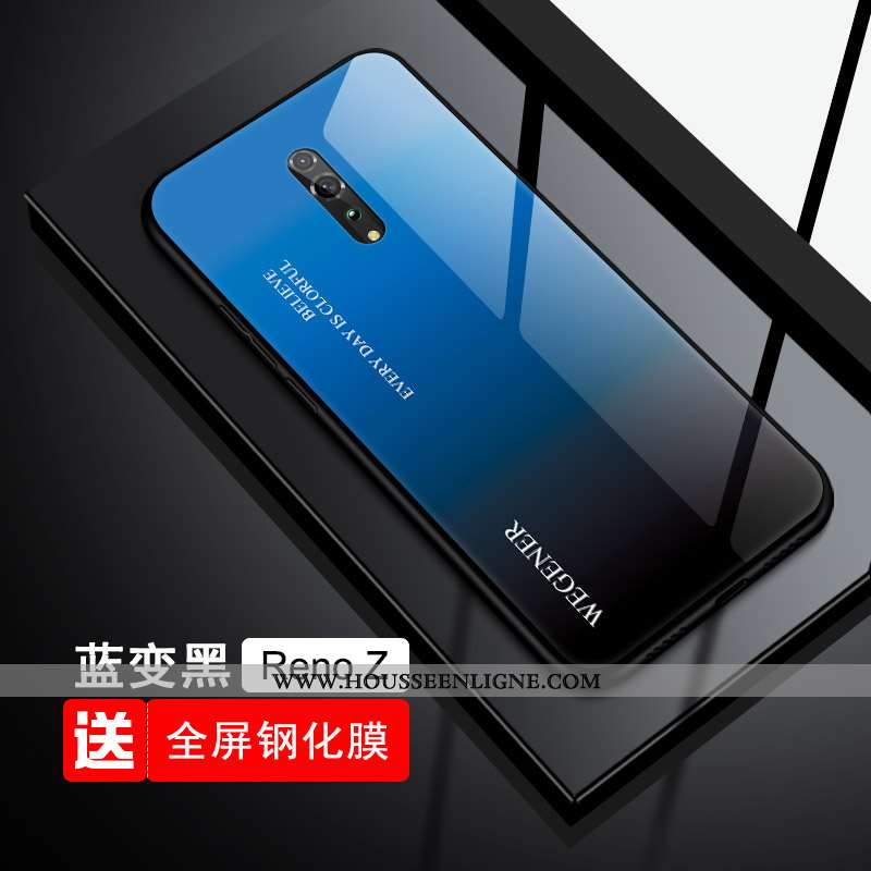 Housse Oppo Reno Z Fluide Doux Protection Verre Téléphone Portable Tout Compris Bleu Tendance