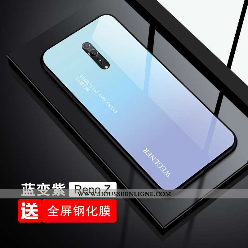 Housse Oppo Reno Z Fluide Doux Protection Verre Téléphone Portable Tout Compris Bleu Tendance