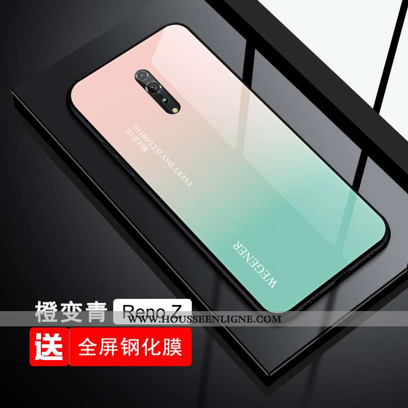 Housse Oppo Reno Z Fluide Doux Protection Verre Téléphone Portable Tout Compris Bleu Tendance