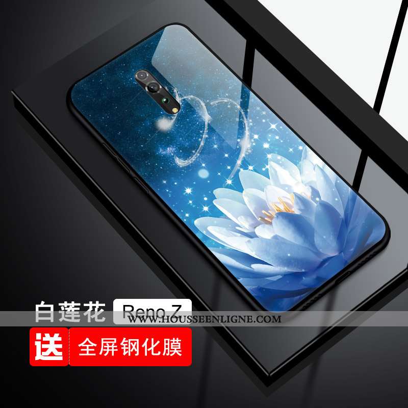 Housse Oppo Reno Z Fluide Doux Protection Verre Téléphone Portable Tout Compris Bleu Tendance