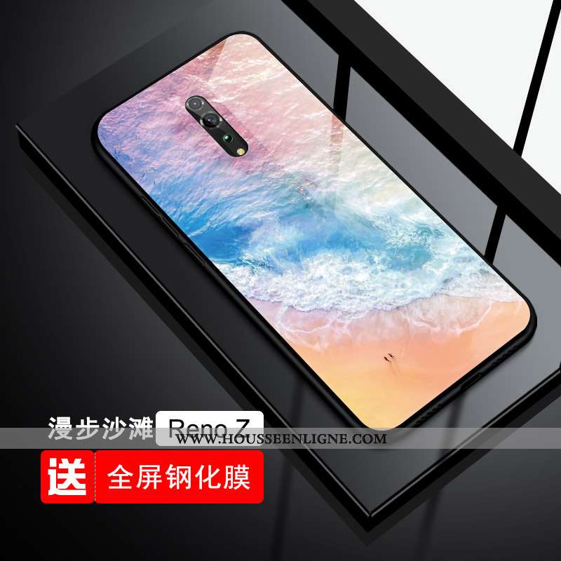 Housse Oppo Reno Z Fluide Doux Protection Verre Téléphone Portable Tout Compris Bleu Tendance