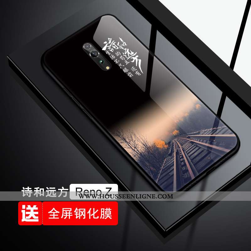 Housse Oppo Reno Z Fluide Doux Protection Verre Téléphone Portable Tout Compris Bleu Tendance