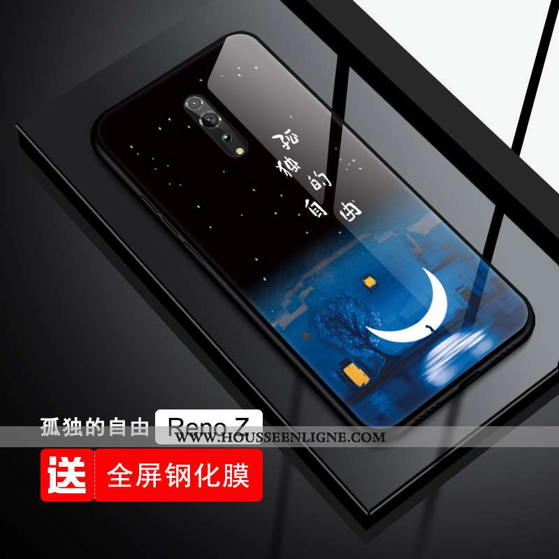 Housse Oppo Reno Z Fluide Doux Protection Verre Téléphone Portable Tout Compris Bleu Tendance