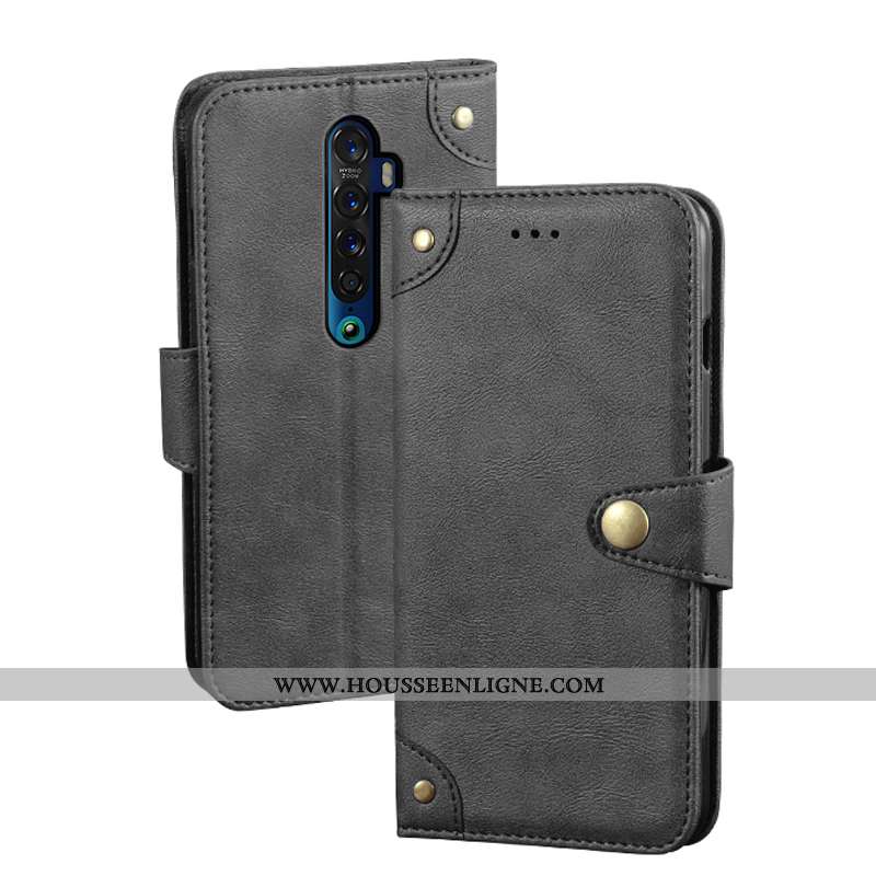 Housse Oppo Reno2 Cuir Fluide Doux Carte Portefeuille Clamshell Coque Vintage Khaki