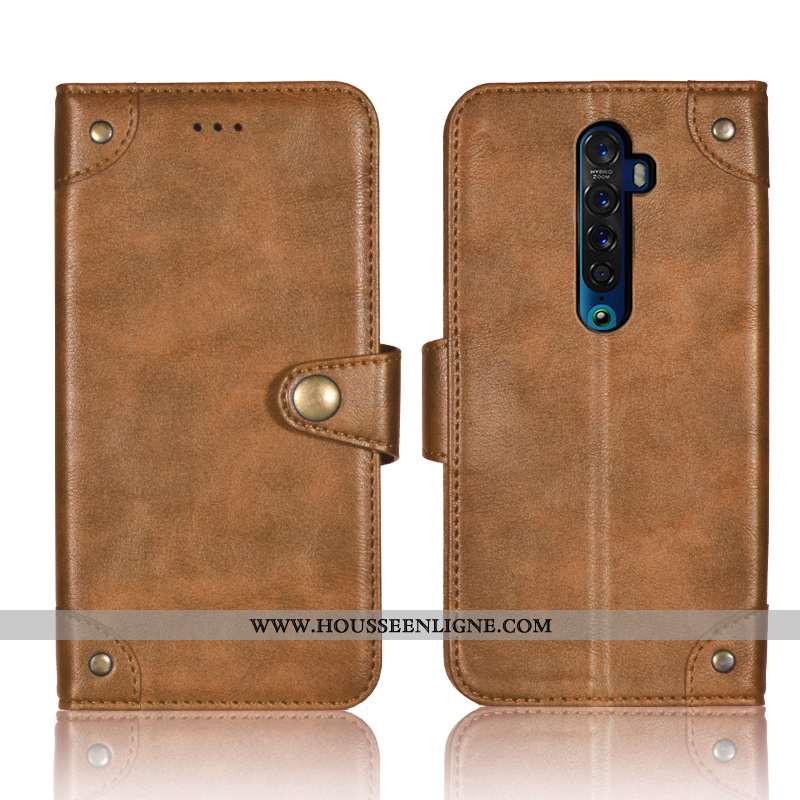Housse Oppo Reno2 Cuir Fluide Doux Carte Portefeuille Clamshell Coque Vintage Khaki