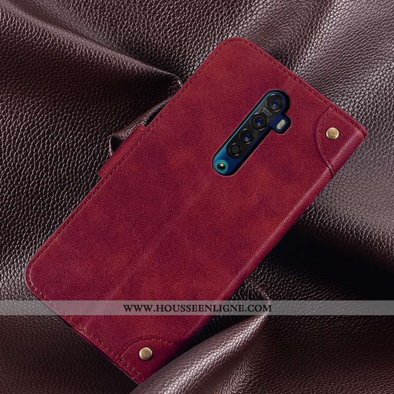Housse Oppo Reno2 Cuir Fluide Doux Carte Portefeuille Clamshell Coque Vintage Khaki