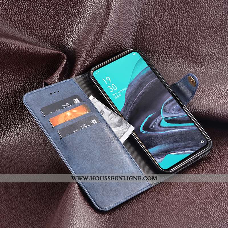 Housse Oppo Reno2 Cuir Fluide Doux Carte Portefeuille Clamshell Coque Vintage Khaki