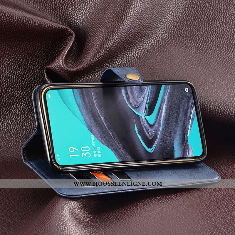 Housse Oppo Reno2 Cuir Fluide Doux Carte Portefeuille Clamshell Coque Vintage Khaki