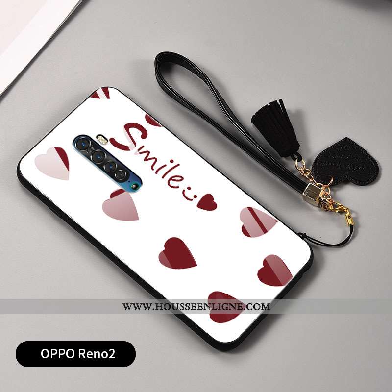 Housse Oppo Reno2 Protection Verre Net Rouge Amour Incassable Coque Fluide Doux Blanche