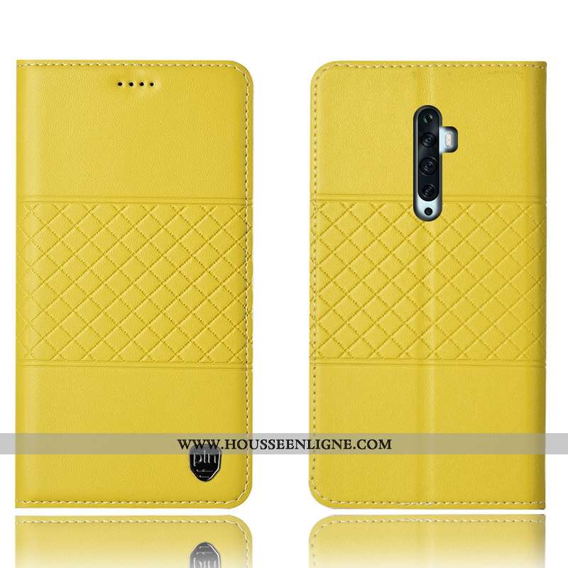 Housse Oppo Reno2 Z Cuir Véritable Protection Incassable Coque Étui Téléphone Portable Jaune