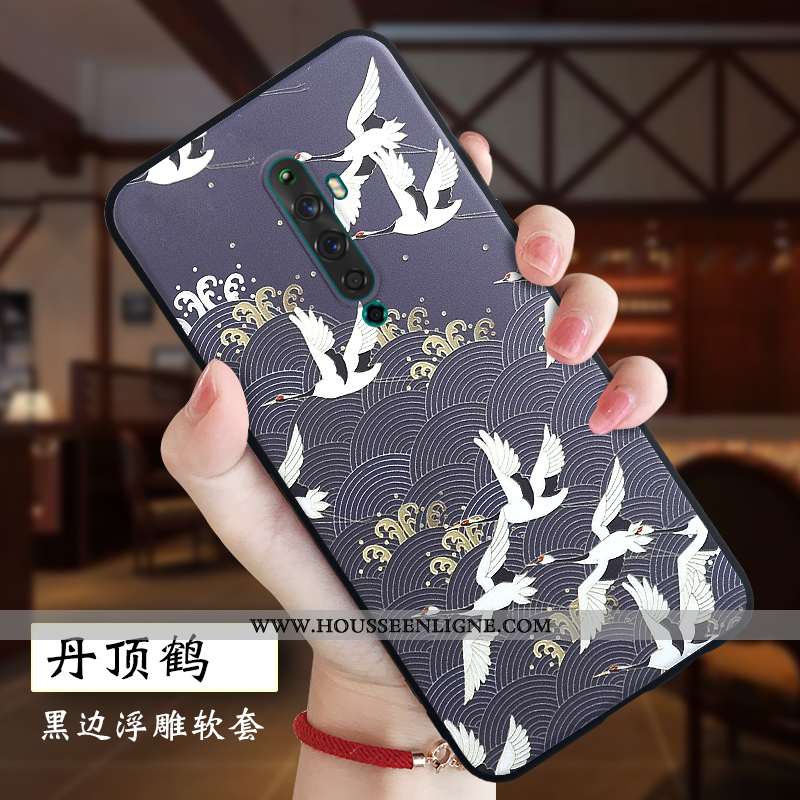 Housse Oppo Reno2 Z Protection Délavé En Daim Rouge Légère Style Chinois Gaufrage Nouveau
