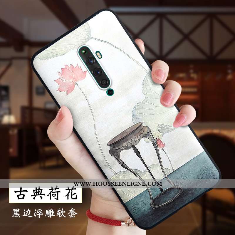 Housse Oppo Reno2 Z Protection Délavé En Daim Rouge Légère Style Chinois Gaufrage Nouveau