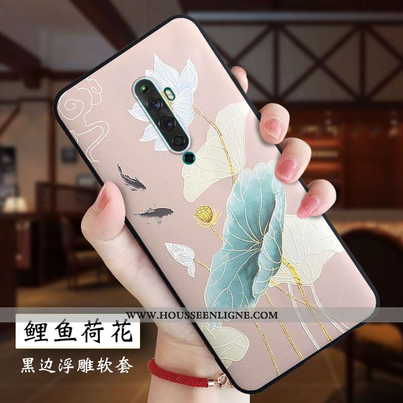 Housse Oppo Reno2 Z Protection Délavé En Daim Rouge Légère Style Chinois Gaufrage Nouveau