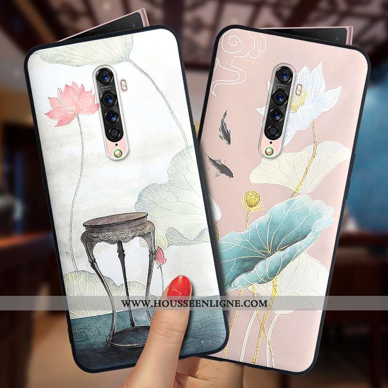 Housse Oppo Reno2 Z Protection Délavé En Daim Rouge Légère Style Chinois Gaufrage Nouveau