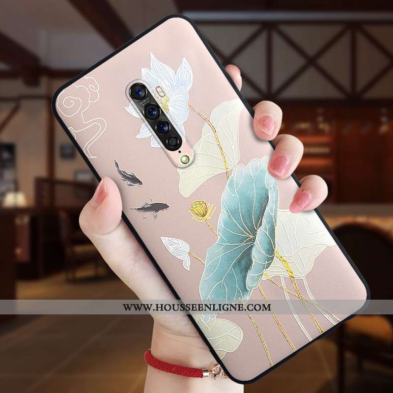 Housse Oppo Reno2 Z Protection Délavé En Daim Rouge Légère Style Chinois Gaufrage Nouveau