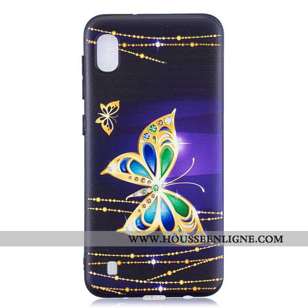 Housse Samsung Galaxy A10 Délavé En Daim Dessin Animé Téléphone Portable Bleu Marin Tendance Étoile 