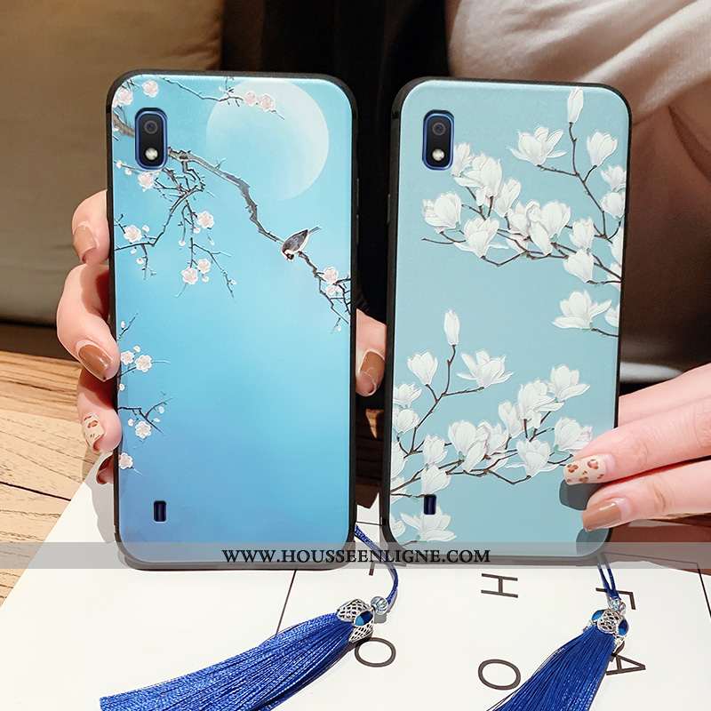Housse Samsung Galaxy A10 Légère Fluide Doux Palais Vintage Ultra Tout Compris À Franges Bleu