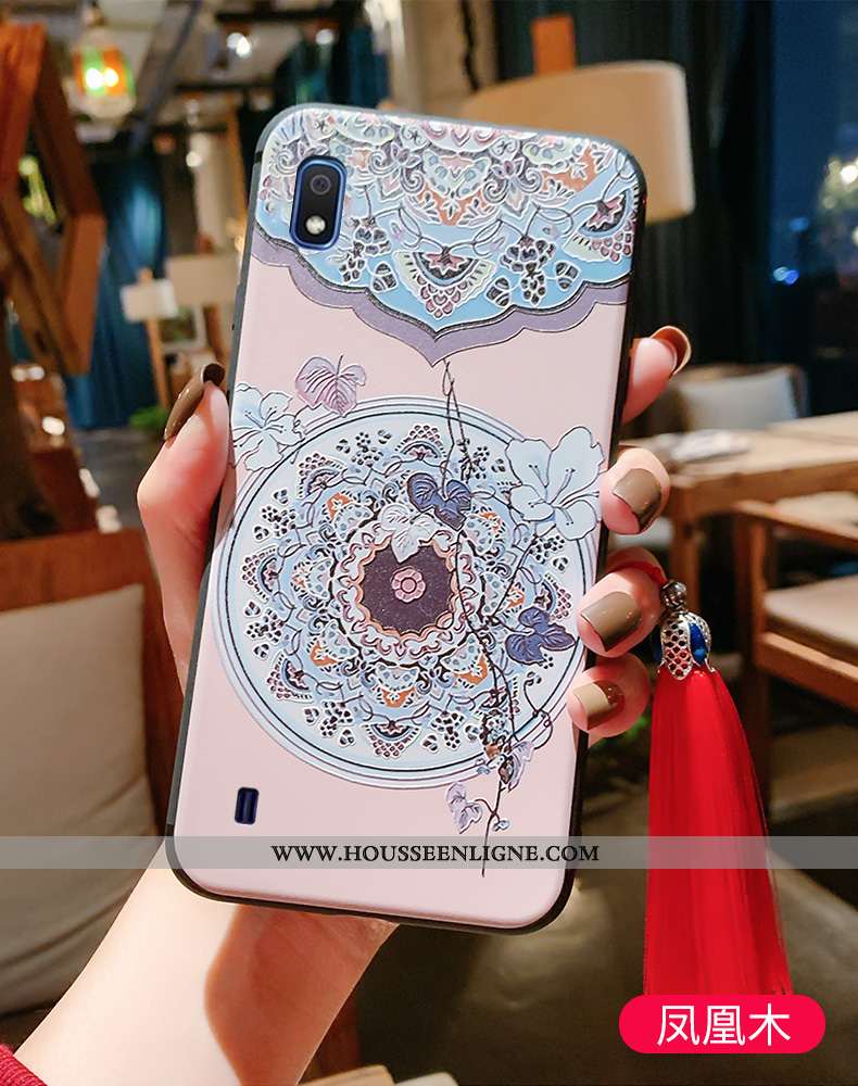 Housse Samsung Galaxy A10 Légère Fluide Doux Palais Vintage Ultra Tout Compris À Franges Bleu