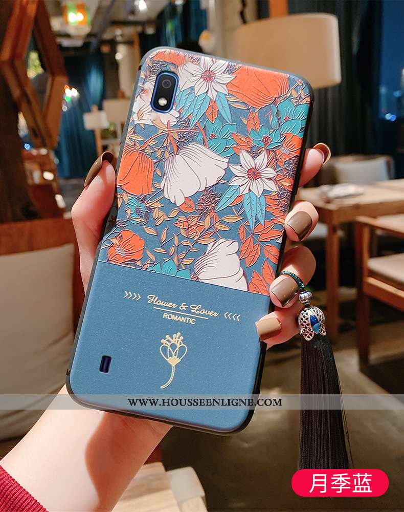 Housse Samsung Galaxy A10 Légère Fluide Doux Palais Vintage Ultra Tout Compris À Franges Bleu