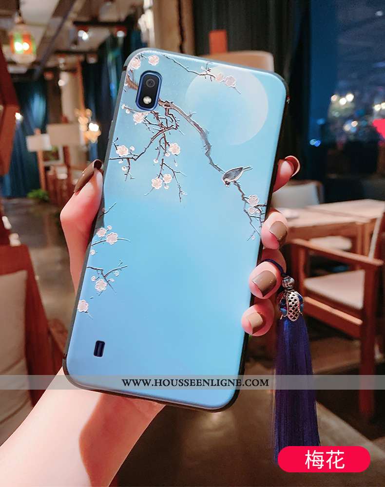 Housse Samsung Galaxy A10 Légère Fluide Doux Palais Vintage Ultra Tout Compris À Franges Bleu