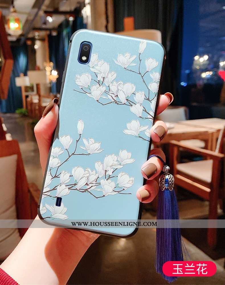 Housse Samsung Galaxy A10 Légère Fluide Doux Palais Vintage Ultra Tout Compris À Franges Bleu