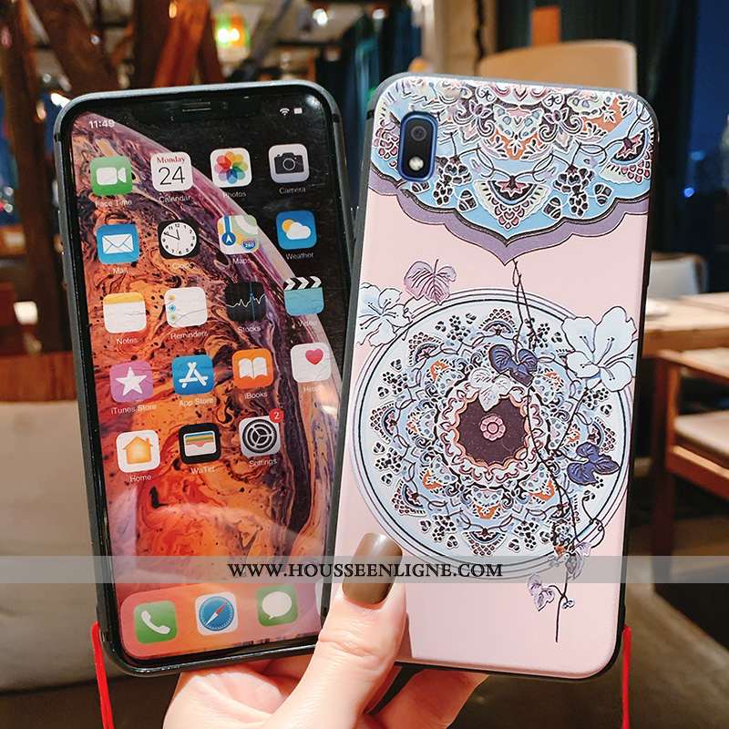 Housse Samsung Galaxy A10 Légère Fluide Doux Palais Vintage Ultra Tout Compris À Franges Bleu