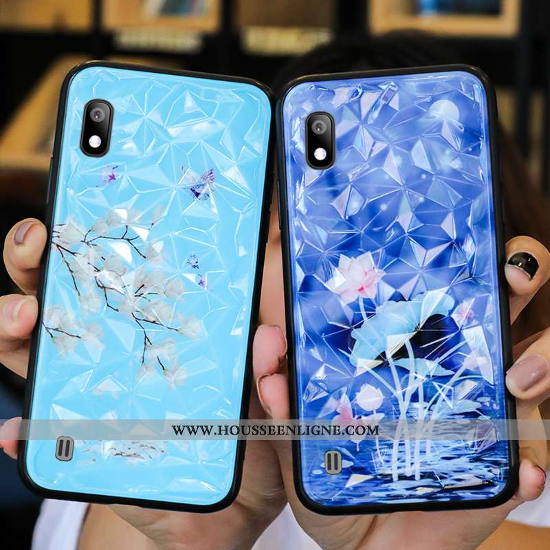 Housse Samsung Galaxy A10 Silicone Protection Personnalité Étui Amoureux Fluide Doux Verre Bleu